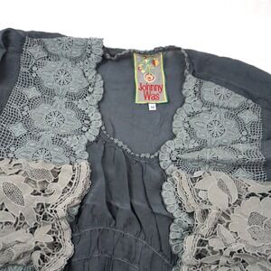 Johnny Was Women's Gray Tunic Top Embroidered Lace 3/4 Sleeve Bohemian Blouse 1X